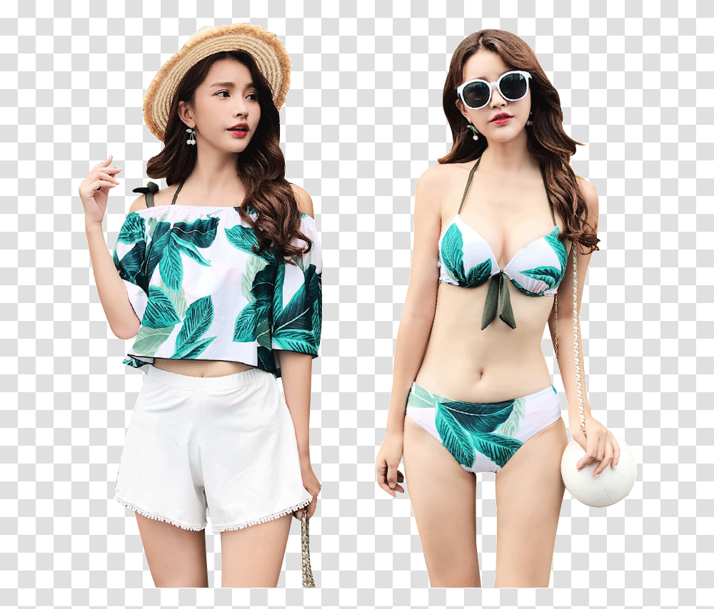 Korean Swimsuit Female Three Piece Small Fragrance, Sunglasses, Person, Shorts Transparent Png
