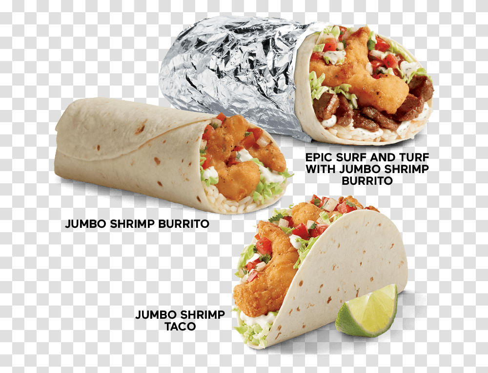 Korean Taco Jumbo Shrimp Burrito Del Taco, Food, Bread, Meal Transparent Png