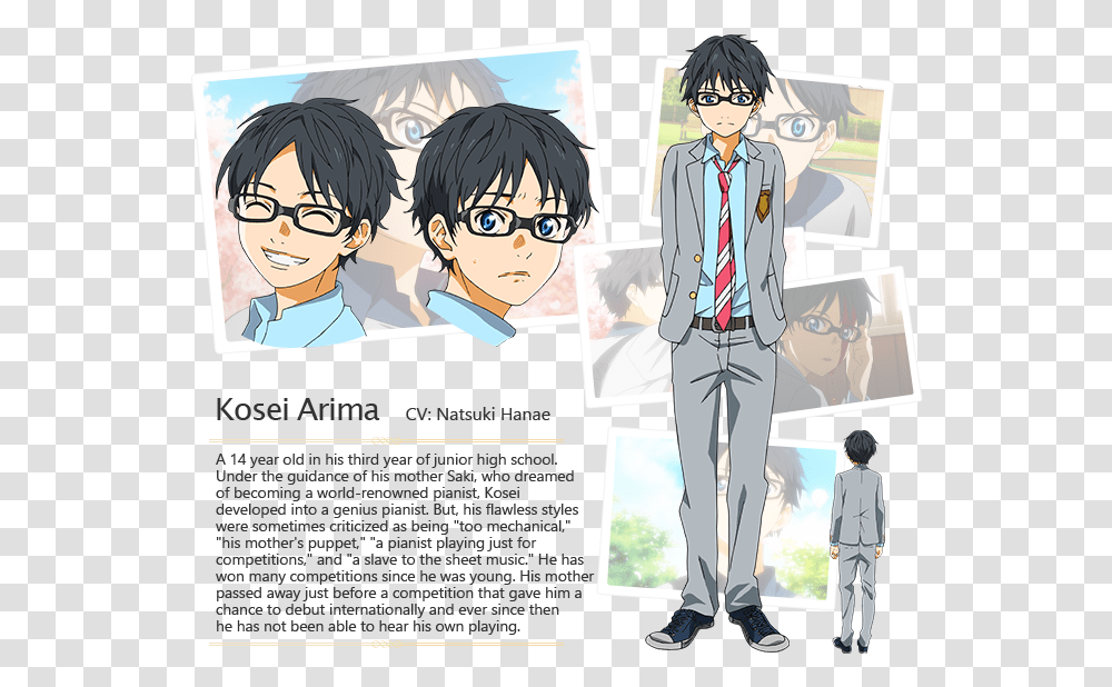 Kousei Arima Character, Person, Tie, Accessories, Comics Transparent Png