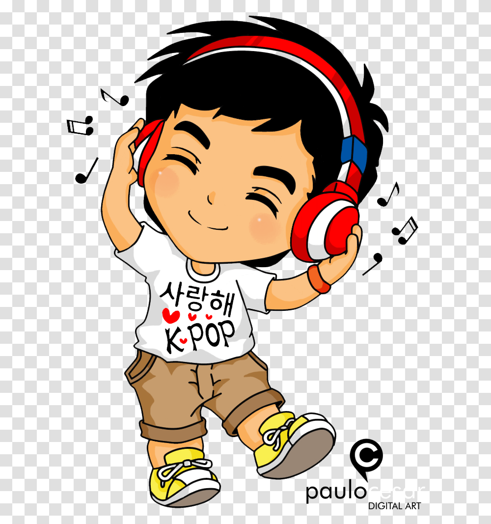 Kpop Chibi By Cesarnr Korean K Pop Cartoon, Electronics, Person, Human, Headphones Transparent Png