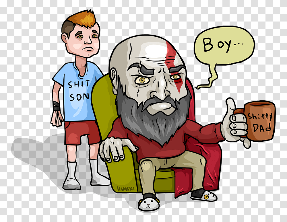 Kratos And His Shit Son Cartoon, Person, People, Hand Transparent Png