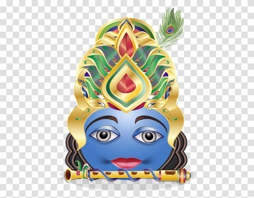 Krishna Emoticon Smiley Hindu God India Nepal Krishna Crown, Modern Art, Floral Design Transparent Png