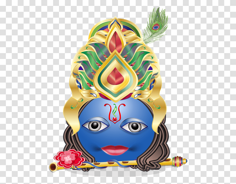 Krishna Emoticon Smiley Hindu God India Nepal Krishna Crown With Peacock Feather, Floral Design, Pattern Transparent Png