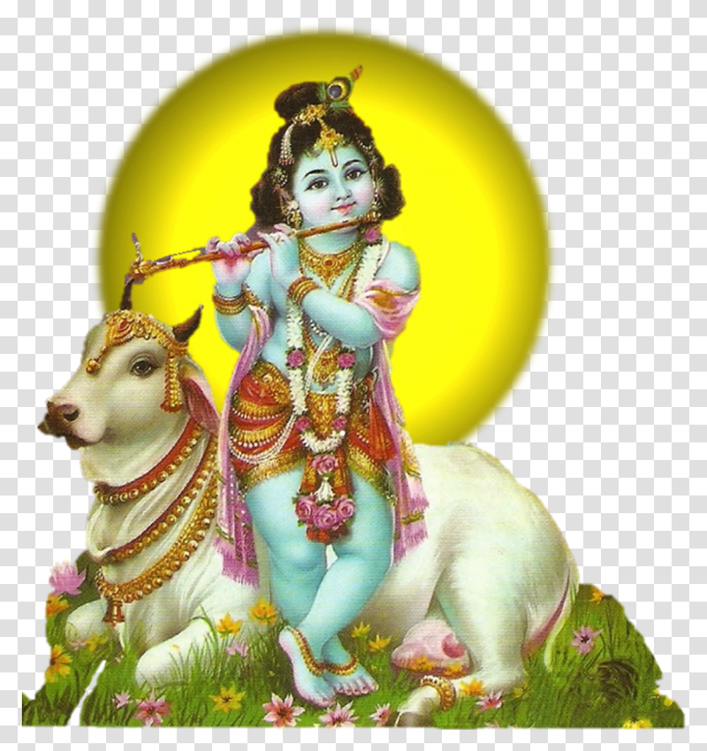 Krishna Janmashtami Krishna With Cow, Person, Figurine, Porcelain Transparent Png