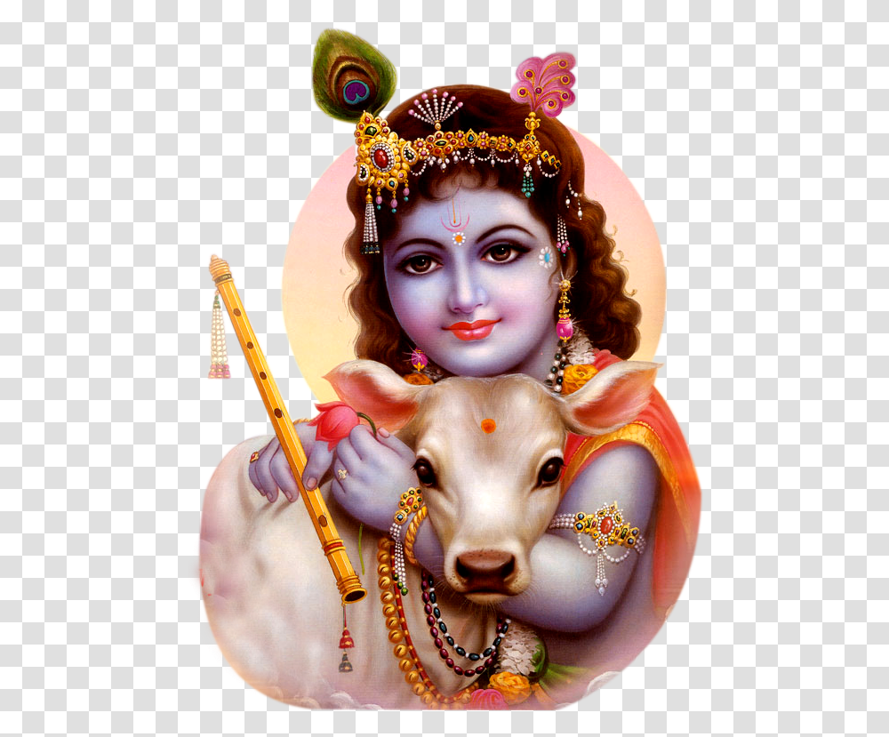 Krishna With Cow Hd, Bead, Accessories, Person, Figurine Transparent Png