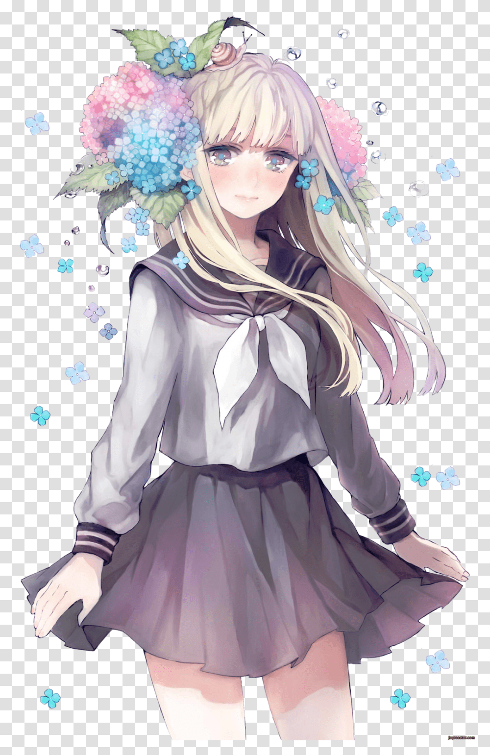 Kt Qu Hnh Nh Cho Anime Flower Anime Girl With Flowers, Manga, Comics, Book, Person Transparent Png