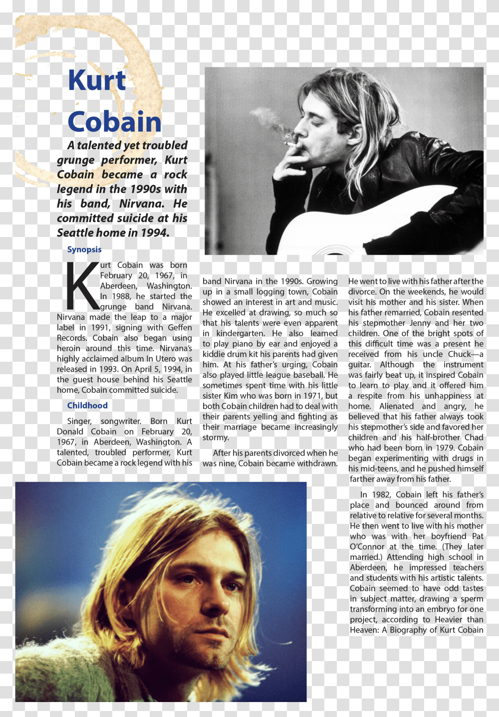 Kurt Cobain High Resolution, Person, Advertisement, Poster, Flyer Transparent Png