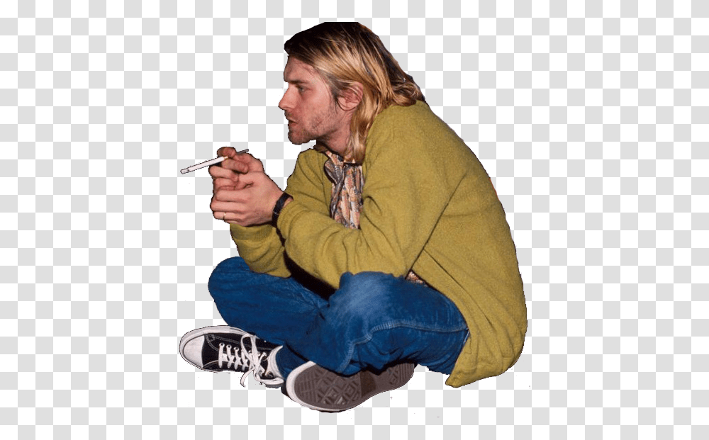 Kurt Cobain Kurt Cobain Smoking Cigarette, Clothing, Apparel, Shoe, Footwear Transparent Png