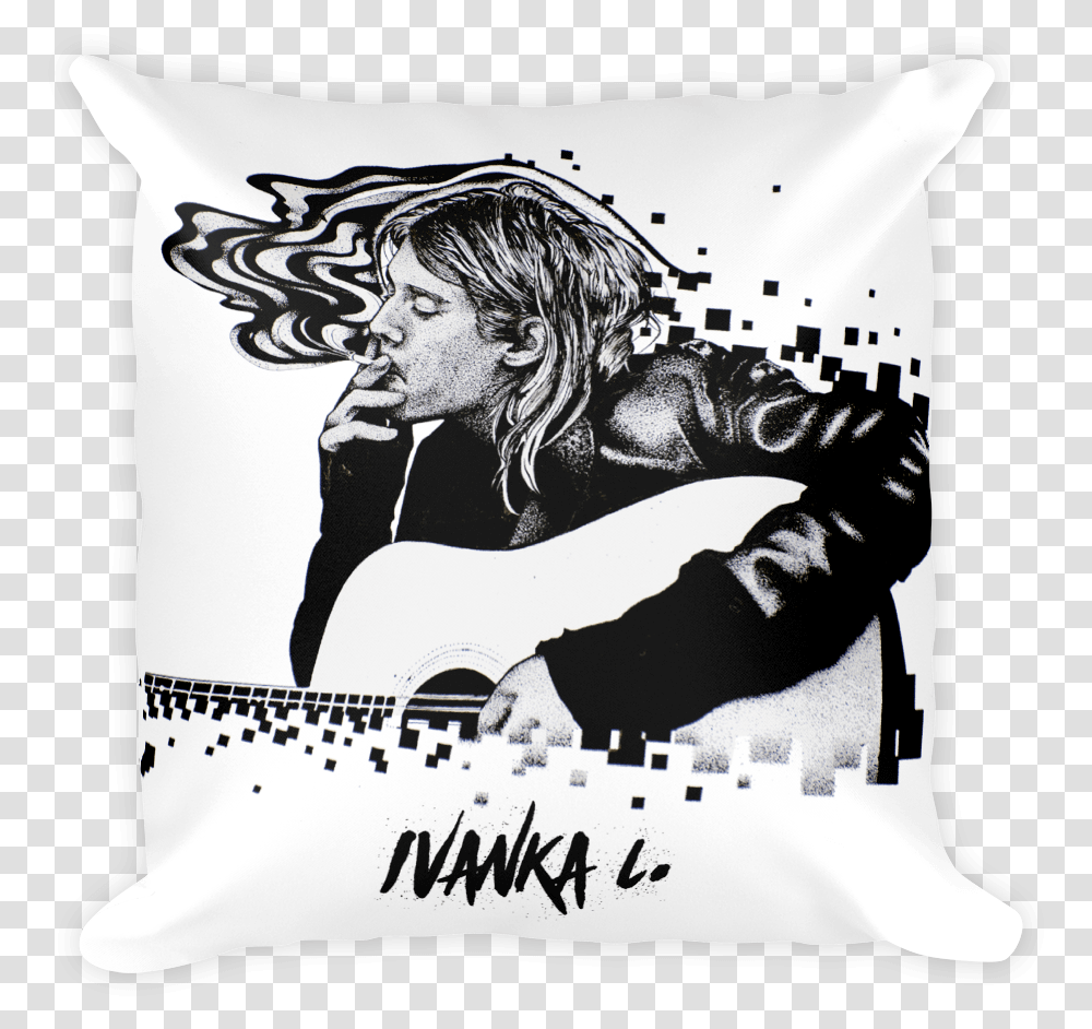 Kurt Cobain Smoking Square Print Pillow Cushion, Person, Human, Leisure Activities, Musical Instrument Transparent Png