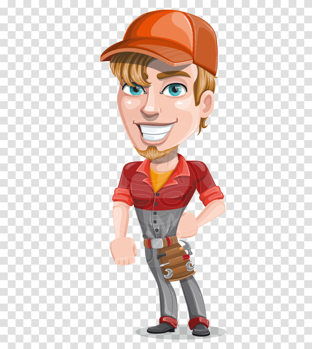 Kyle The Problem Solver Mechanic Cartoon Man With Drill, Person, Label, Toy Transparent Png