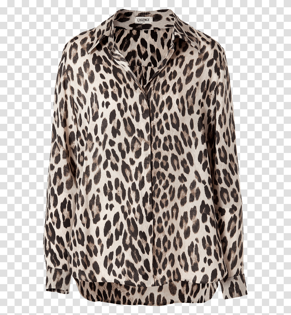 L Agence Printed Shirt In Creme Leopard Blouse, Apparel, Sleeve, Rug Transparent Png