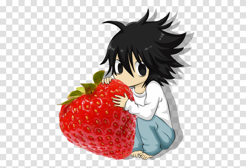 L Death Note Chibi Cake Death Note L Chibi Strawberry Fruit Plant Food Person Transparent Png Pngset Com