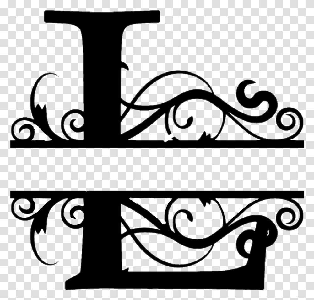 L Letterl Initial Letterart Monogram Black Splitlettering Split Letter Monograms S, Stencil, Pattern, Floral Design Transparent Png