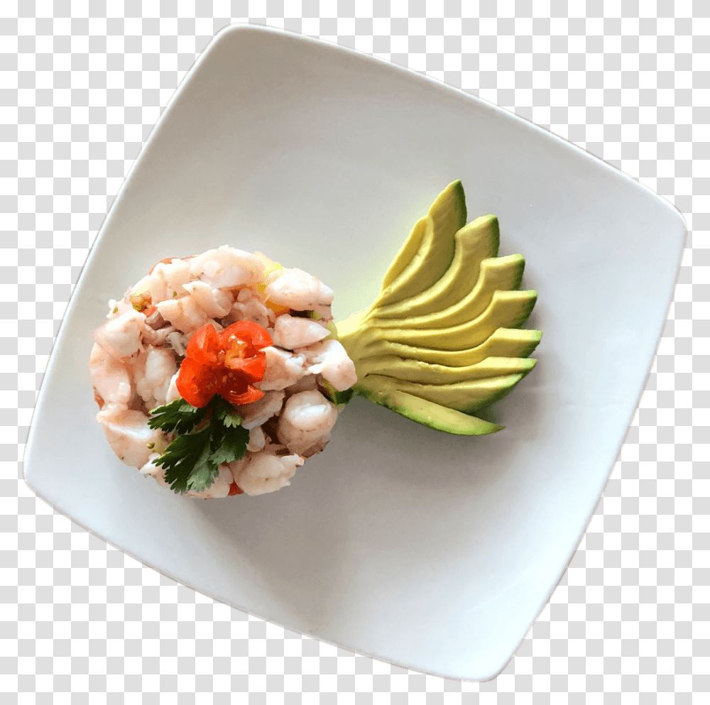 La Carreta S Ceviche With Shrimp And Avocado On A Plate Sashimi, Plant, Dish, Meal, Food Transparent Png