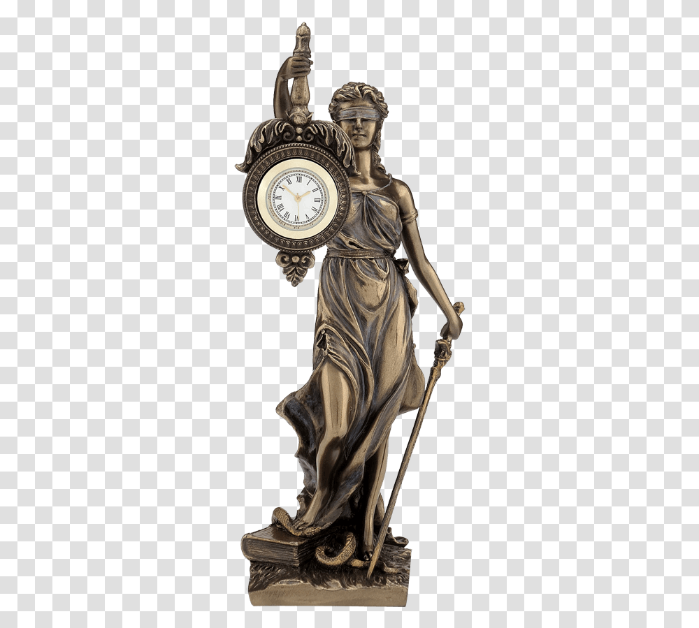 La Justicia Clock Saatli Adalet Themis Heykeli, Person, Human, Bronze, Clock Tower Transparent Png