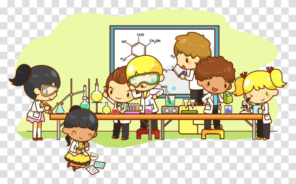 Laboratory Experiment Chemistry Transprent Students Doing Experiment Clipart, Person, Helmet, Comics, Book Transparent Png