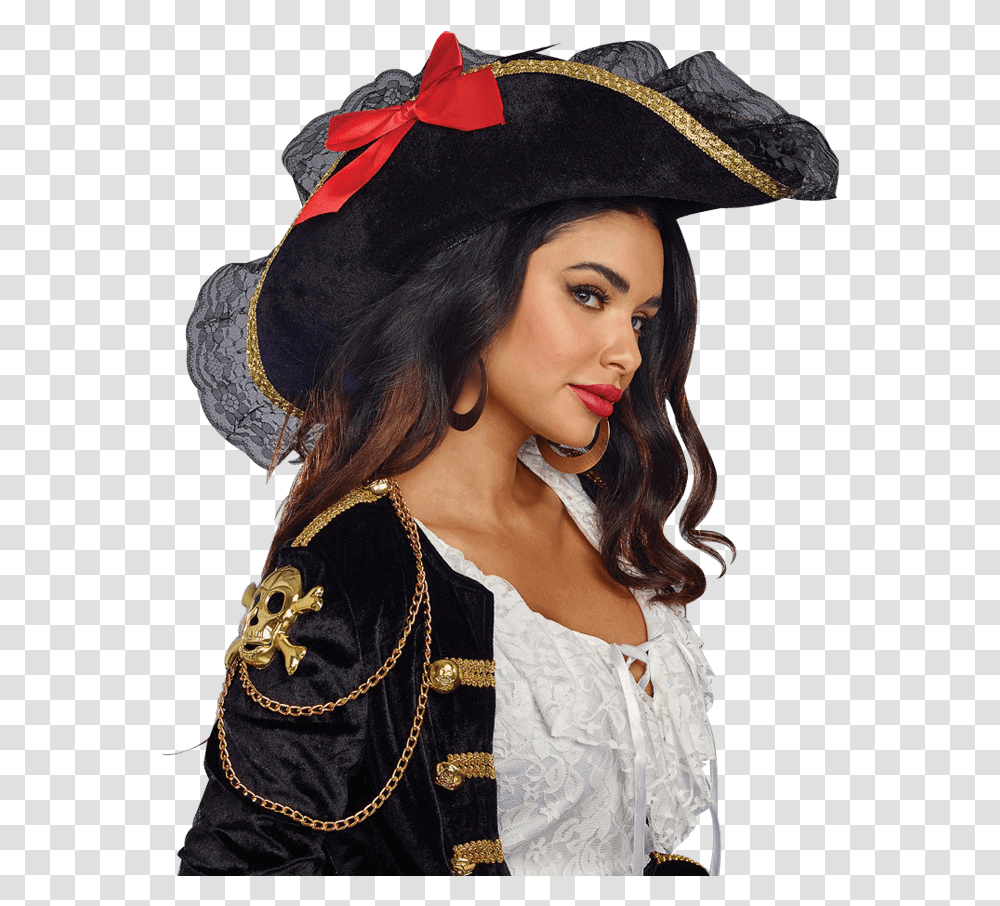 Lace Ruffle Pirate Hat Woman Pirate Hat, Person, Costume, Face Transparent Png
