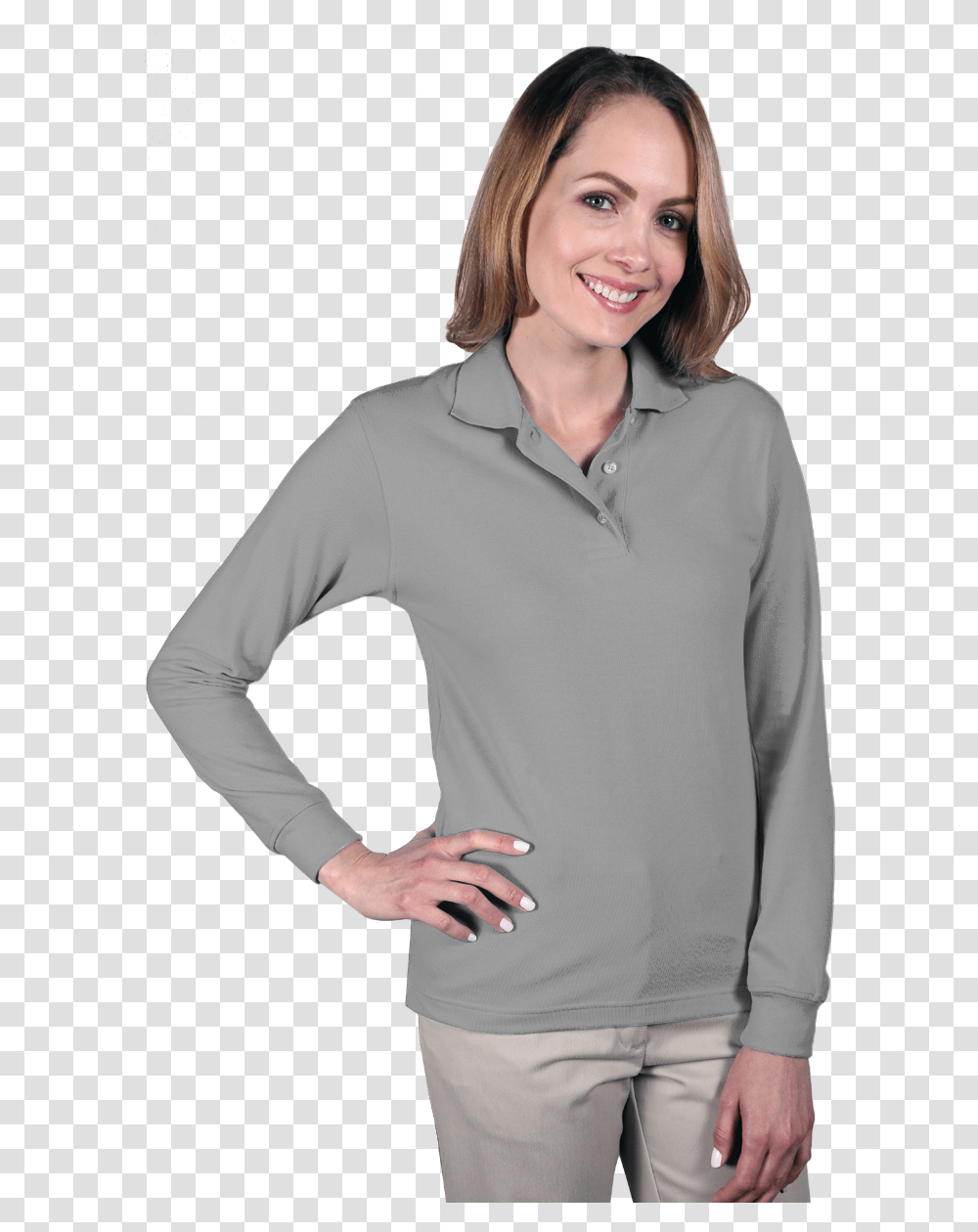 Ladies Long Sleeve Superblend Pique Polo Shirt, Apparel, Person, Human Transparent Png
