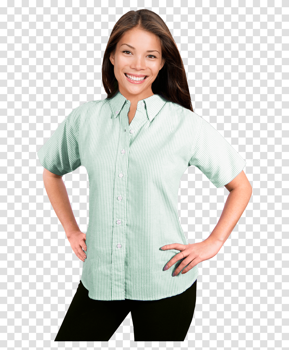 Ladies Short Sleeve Oxford Girl, Apparel, Shirt, Person Transparent Png