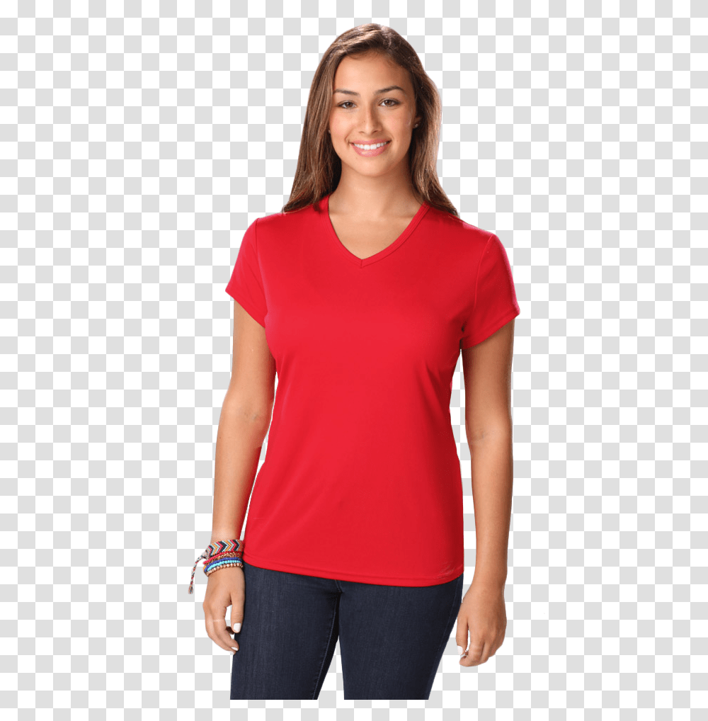 Ladies Value Wicking V Neck T, Apparel, Person, Human Transparent Png