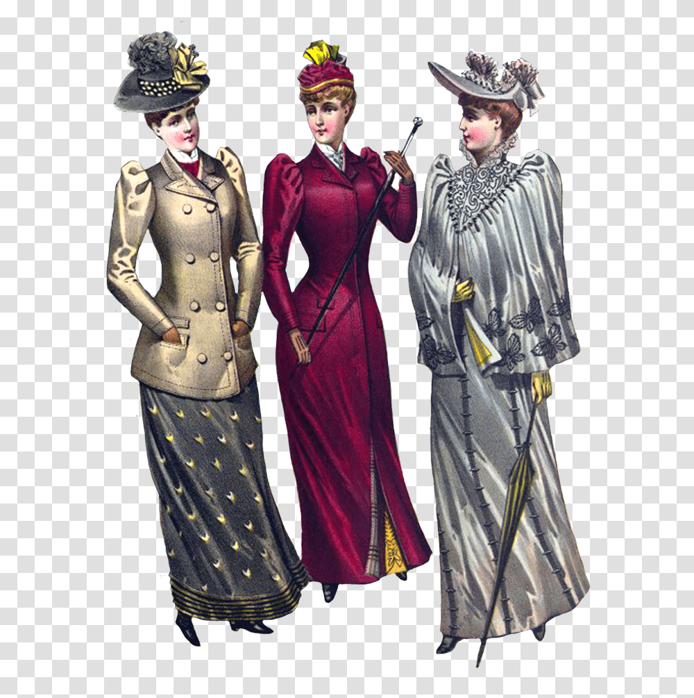Ladies Victorian Style Fashionable Dresses Victorian Fashion, Coat, Hat, Person Transparent Png