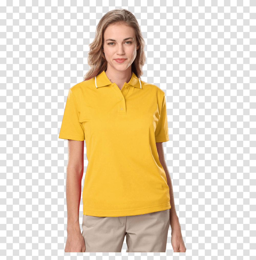 Ladies Wicking Piped Polo Polo Shirt, Apparel, Sleeve, Person Transparent Png