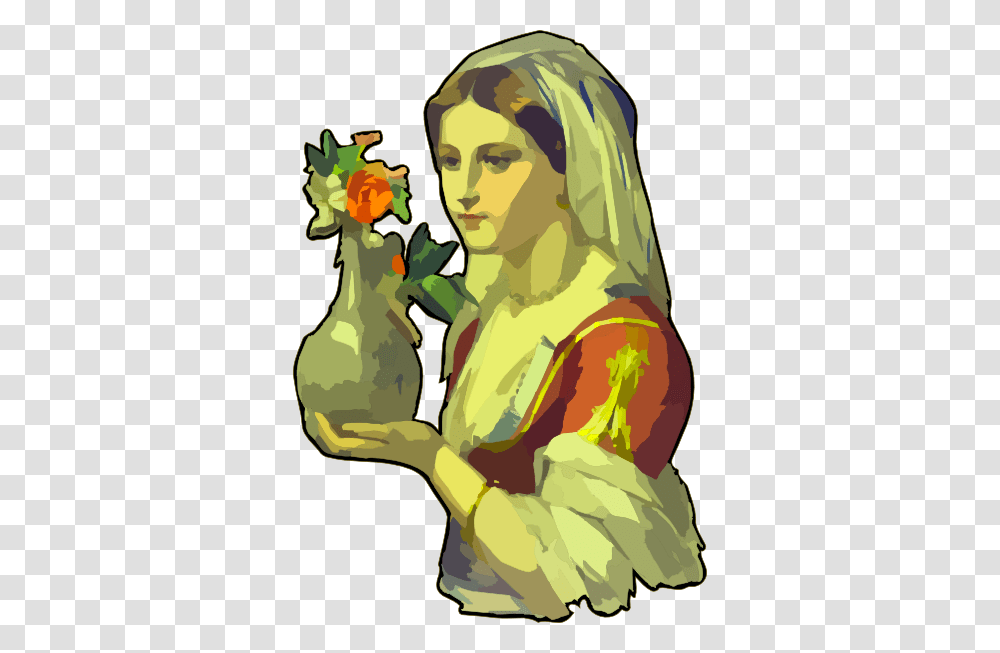 Lady Carrying Flower Vase Clip Art, Face, Plant, Outdoors, Elf Transparent Png