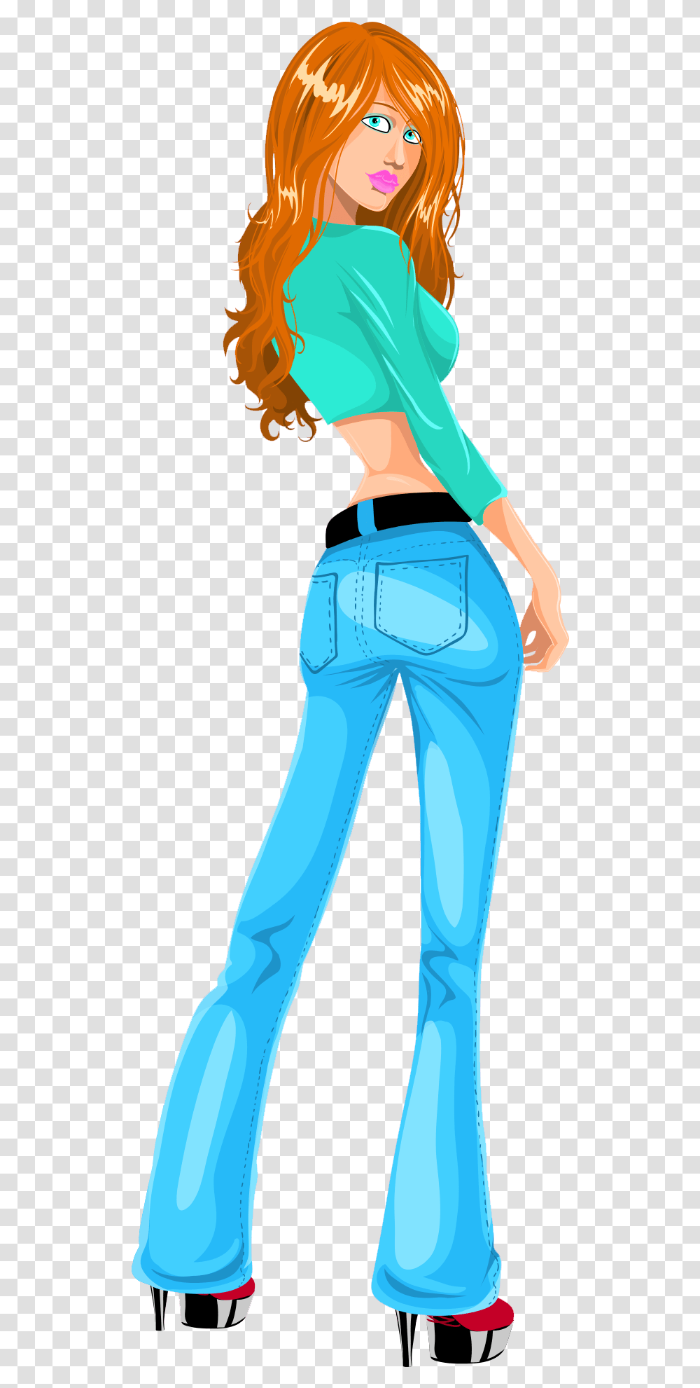 Lady Clipart Standing Cartoon, Pants, Apparel, Jeans Transparent Png