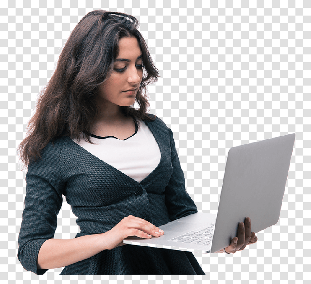 Lady Contacting E Gmat Support On Her Laptopltbr Indian Girl With Laptop, Pc, Computer, Electronics, Sleeve Transparent Png