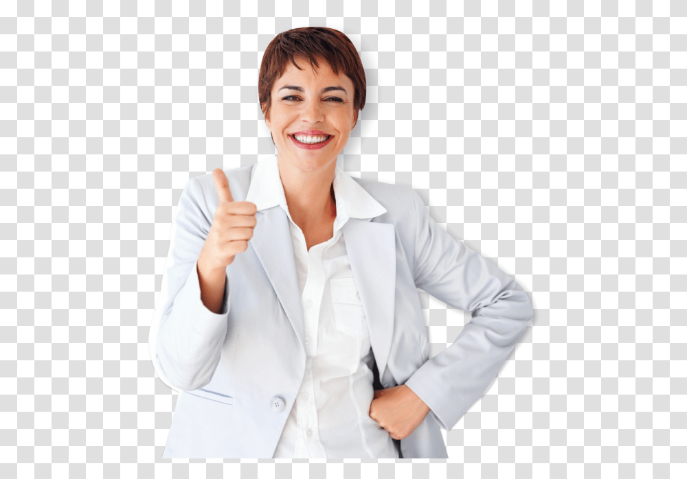 Lady Doing Thumbs Up Businessperson, Shirt, Finger, Coat Transparent Png