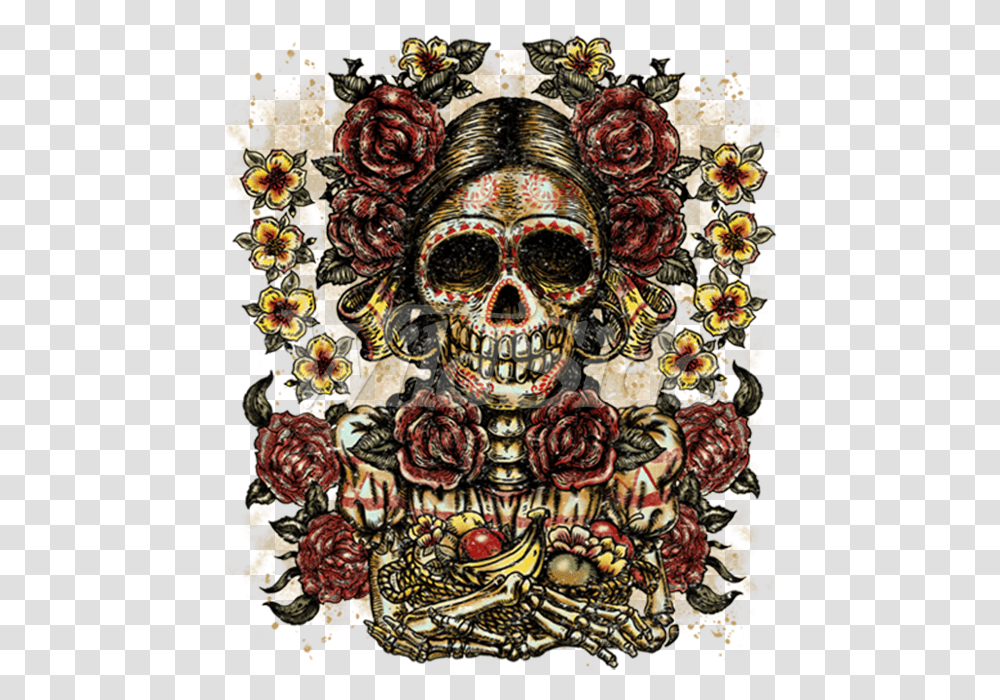 Lady Face Roses Flowers Day Of The Dead Aztec Skulls, Painting, Doodle, Drawing Transparent Png