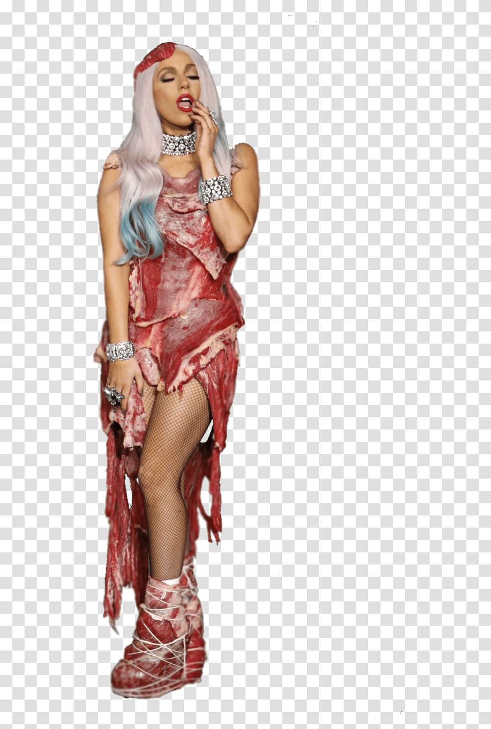 Lady Gaga Meat Dress By Heavyfallentears D4714bq Lady Gaga Meat Dress, Person, Leisure Activities, Performer Transparent Png