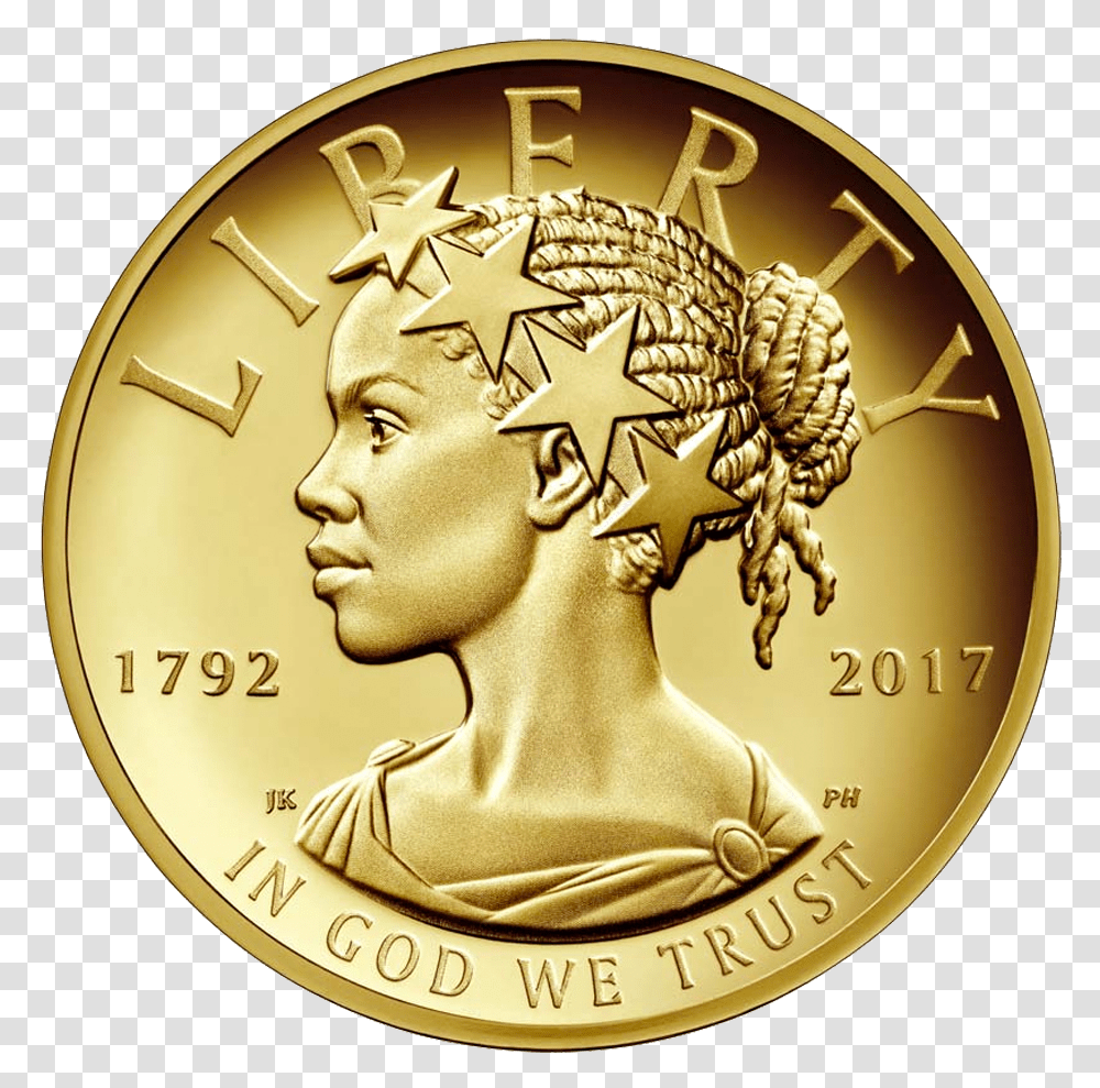 Lady Liberty 1oz Goldcoin 2017 Motif First Black Woman On A Coin, Person, Human, Money Transparent Png
