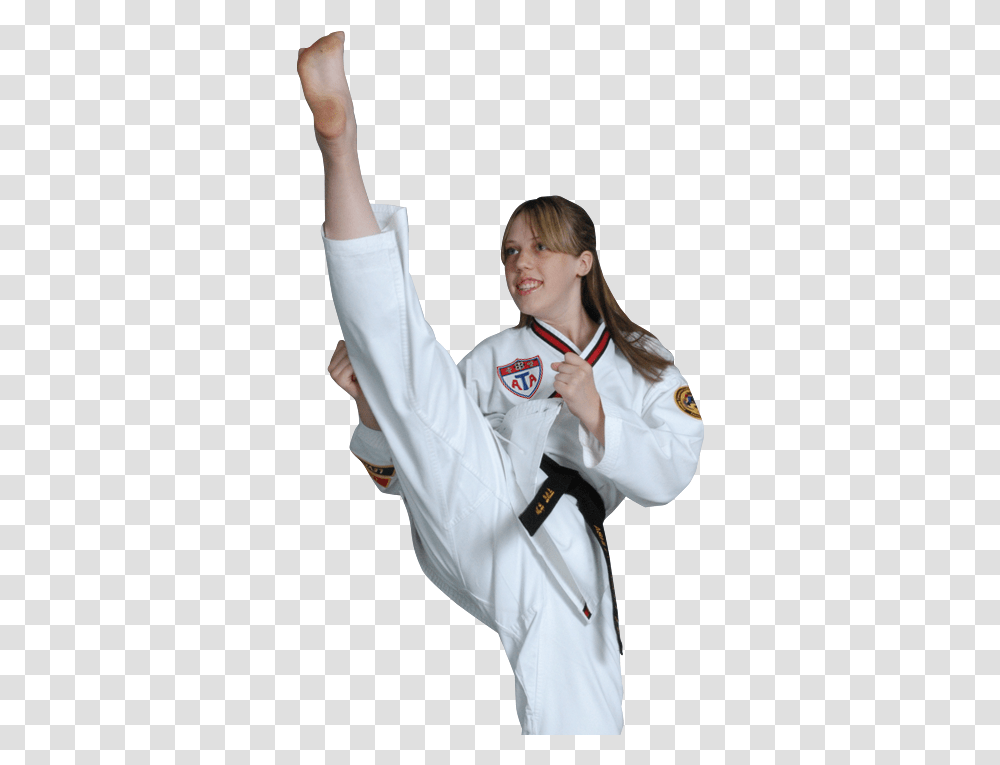Lady Martial Arts High Kicking Taekwondo, Person, Human, Karate, Sport Transparent Png