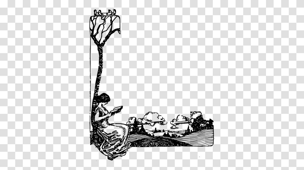 Lady Reading A Book In Nature Vector Drawing, Gray, World Of Warcraft Transparent Png