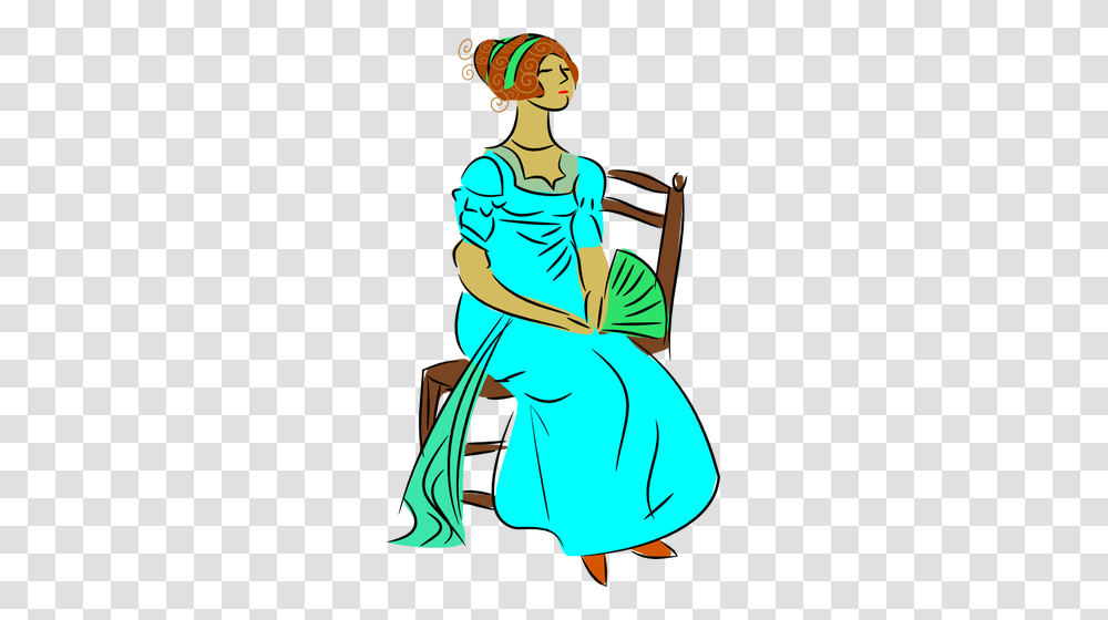 Lady Sitting With Fan Vector Clip Art, Dress, Female, Woman Transparent Png