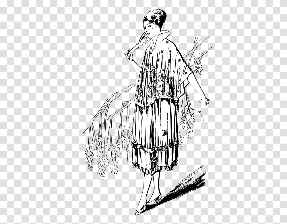 Lady Vintage Mirror Walk Retro Fashion Beauty Sketch, Person, Musician, Musical Instrument, Leisure Activities Transparent Png