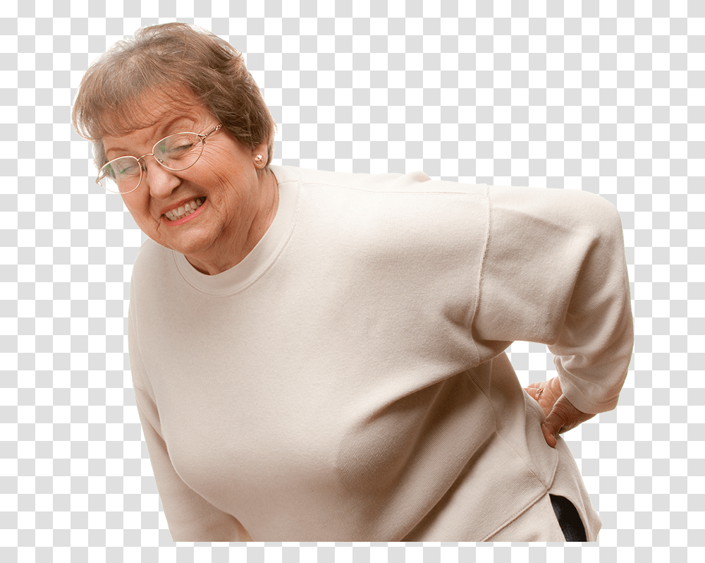 Lady With Back Pain Back Pain Old Lady, Sleeve, Person, Face Transparent Png