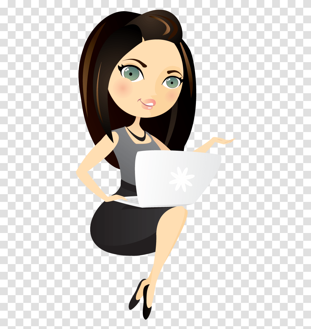 Lady With Laptop Character Design, Person, Female, Bowl, Girl Transparent Png