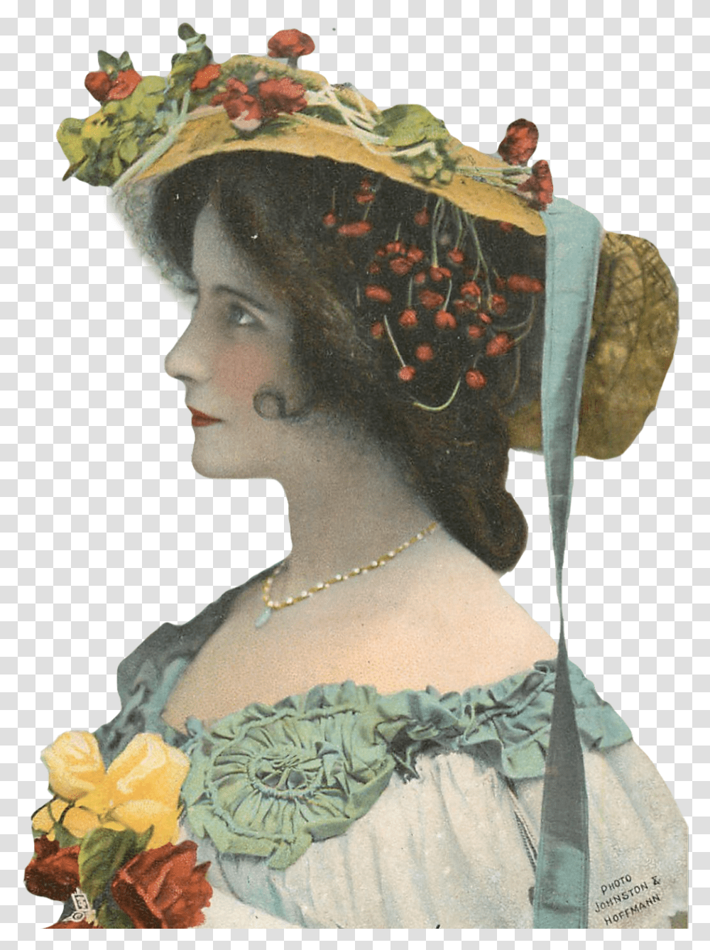 Lady Woman Profile Victorian Retro Vintage Girl Garden Roses, Apparel, Bonnet, Hat Transparent Png
