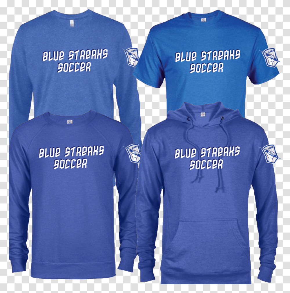 Lake Blue Streaks Soccer Logo Apparel Long Sleeve, Clothing, Person, Human, Sweatshirt Transparent Png