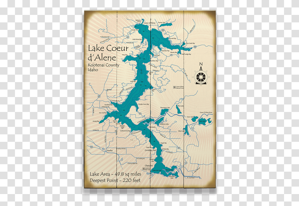 Lake Coeur D Alene Map, Diagram, Atlas, Plot, Poster Transparent Png