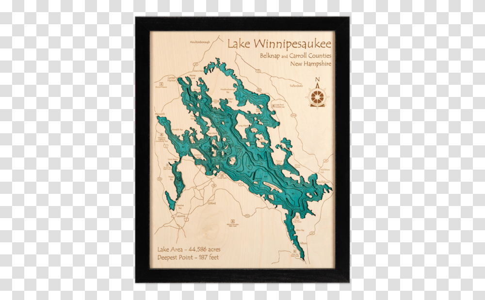 Lake Winnipesaukee New Hampshire Map, Diagram, Atlas, Plot, Bird Transparent Png
