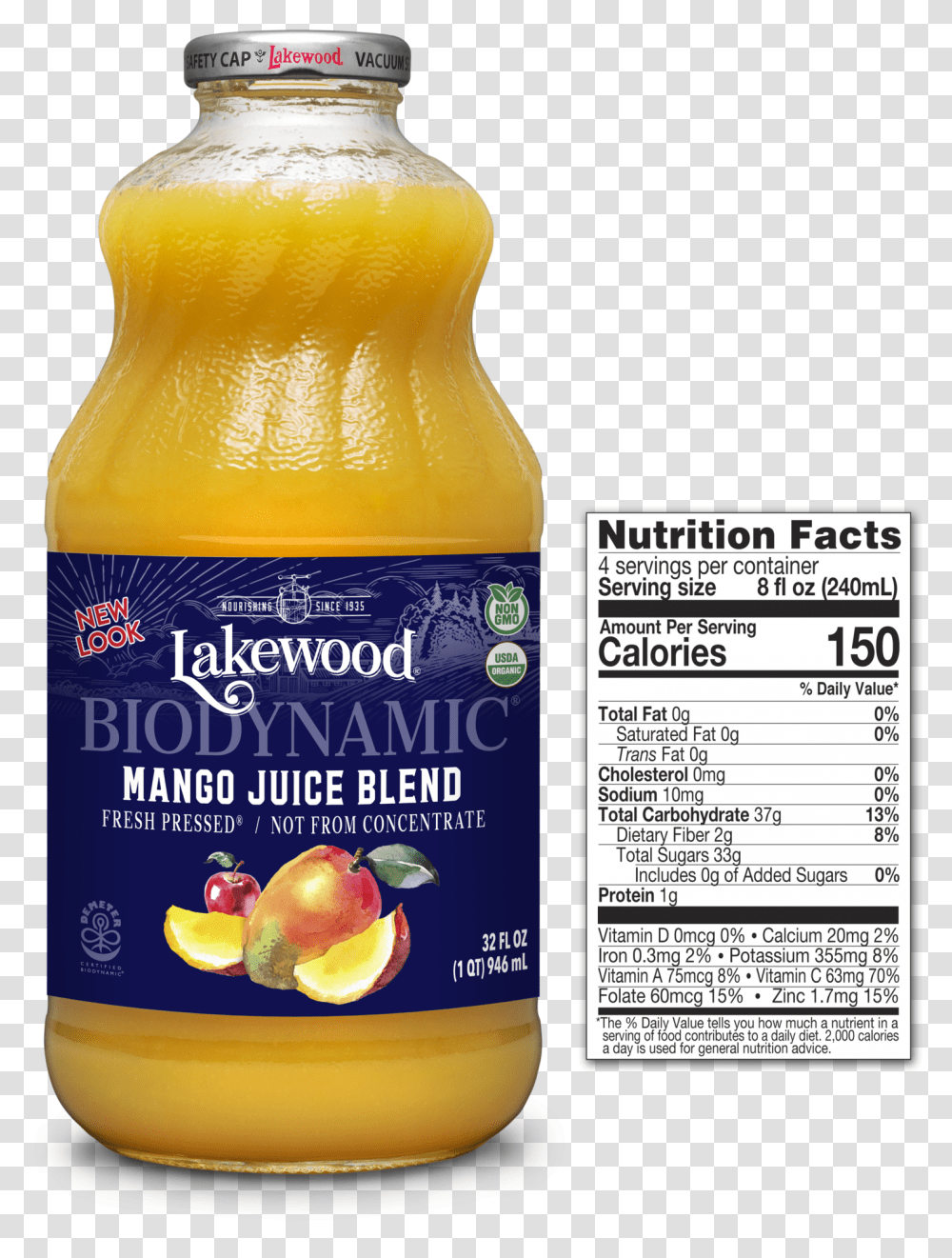 Lakewood Organic Mango Juice, Label, Beverage, Orange Juice Transparent Png