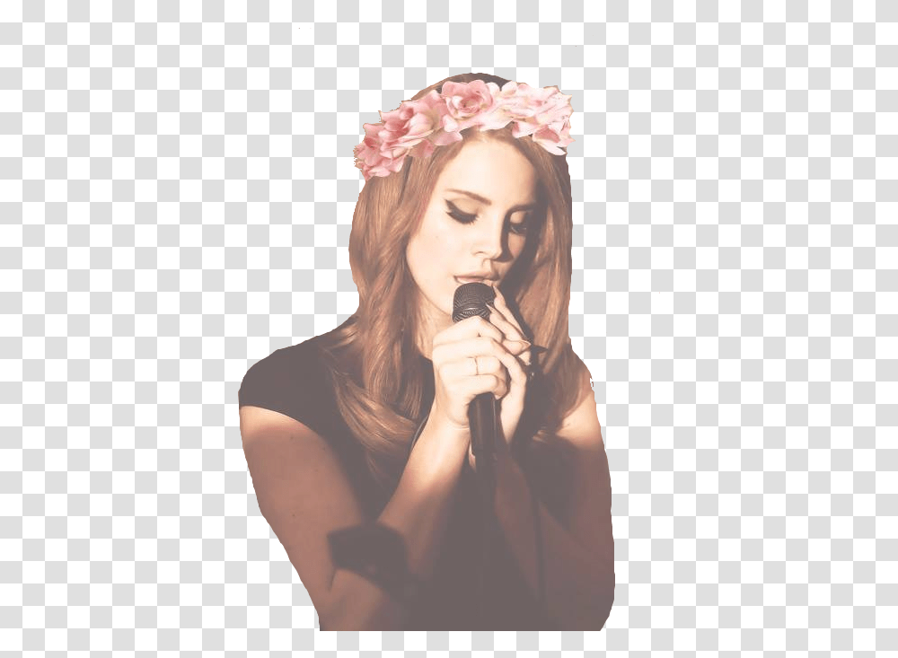 Lana Del Rey Flower Crown Singing, Microphone, Electrical Device, Person Transparent Png