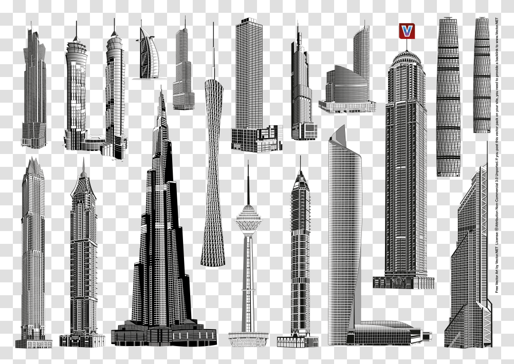 Landmark Skyscrapers Vectors, Architecture, Building, Urban, Spire Transparent Png