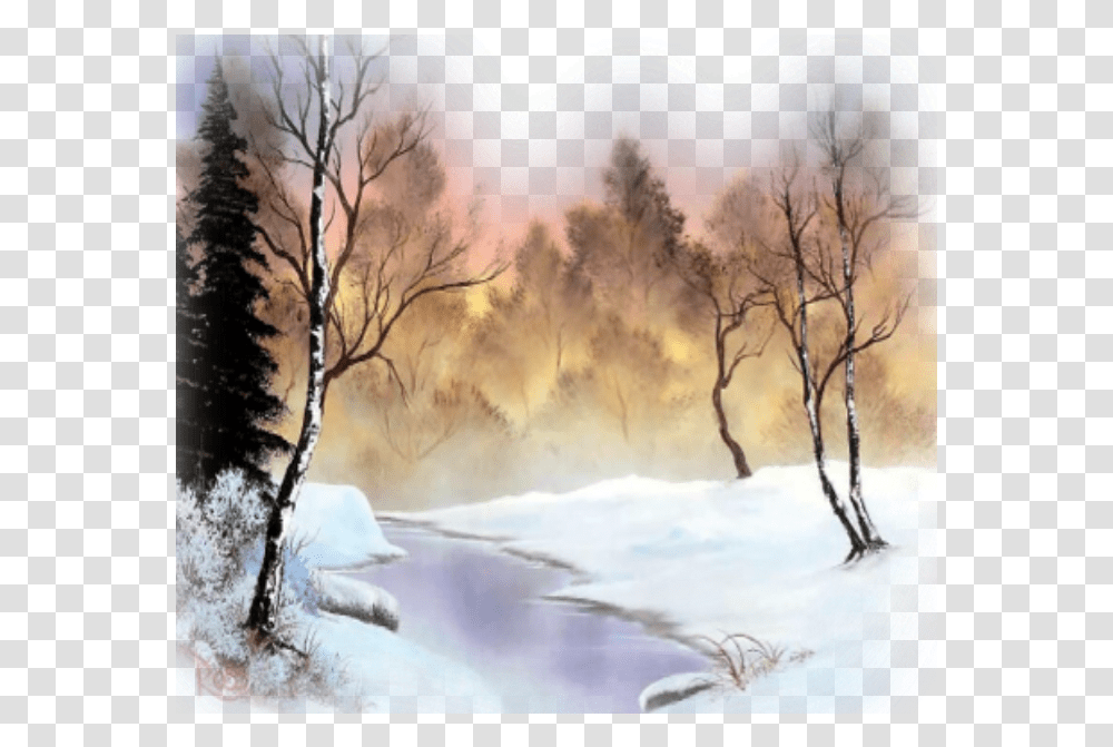 Landscape Background Wallpaper Nature Snow Snowday Bob Ross Winter Painting Hd, Outdoors, Tree, Plant Transparent Png
