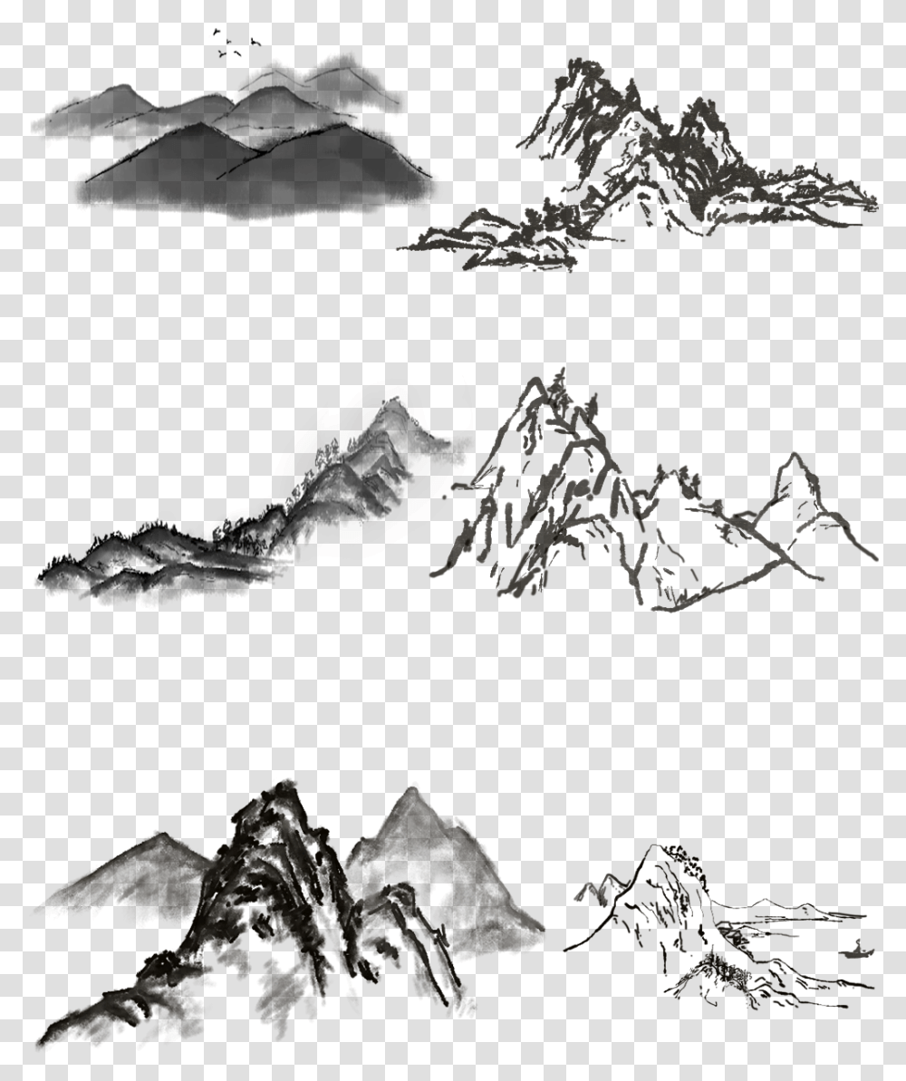 Landscape Chinese Painting Freehand Brush Black White Chinese Brush Painting Black, Nature, Outdoors, Night, Outer Space Transparent Png
