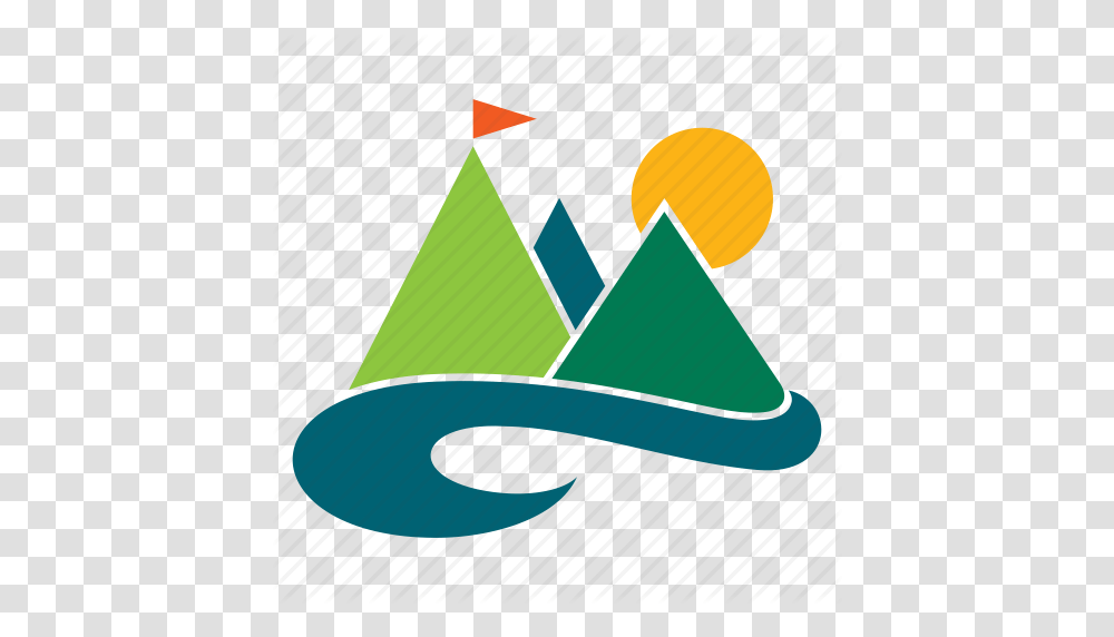Landscape Mountain Nature Outdoor River Tourism Travel Icon, Apparel, Triangle, Hat Transparent Png
