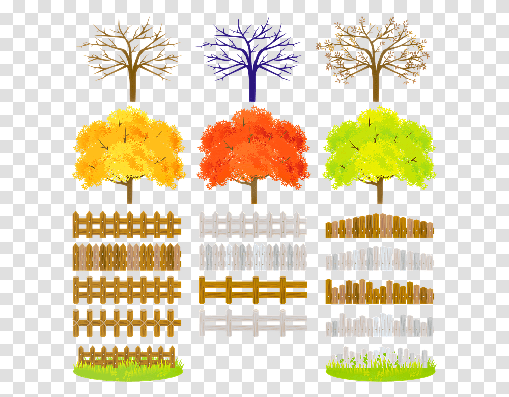 Landscaping Trees Fence Grass Bare Tree Fall Trees, Building, Architecture, Plant, Housing Transparent Png
